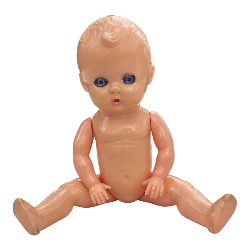 Vintage 8 inch Plastic Baby Doll Unmarked Jointed Closing Eyes